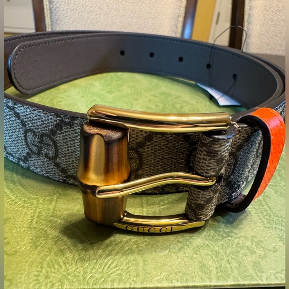 New Gucci Bamboo GG Supreme Logo Belt Size 28 / 70 cm Fits a Waist 26 - 30 - Picture 4 of 12